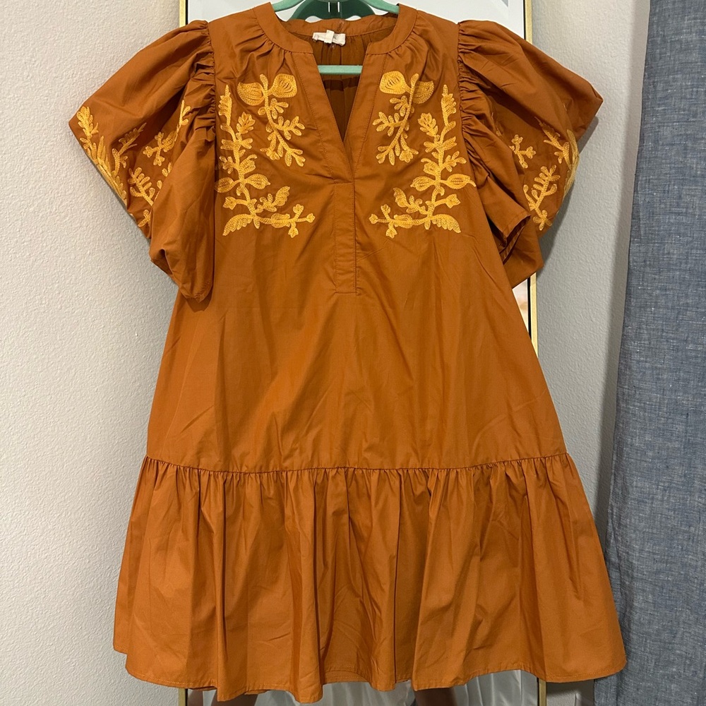 Burnt Orange Embroidered Dress